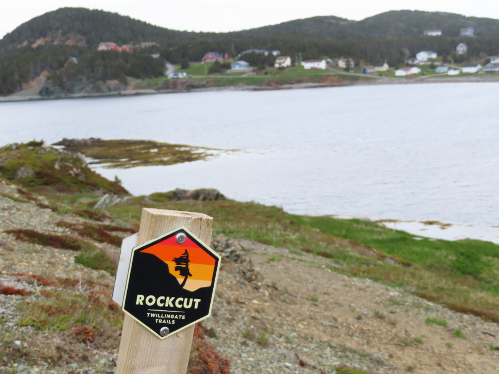 Following a Rockcut Trail system marker to Batrix Island in Twillingate, Newfoundland.