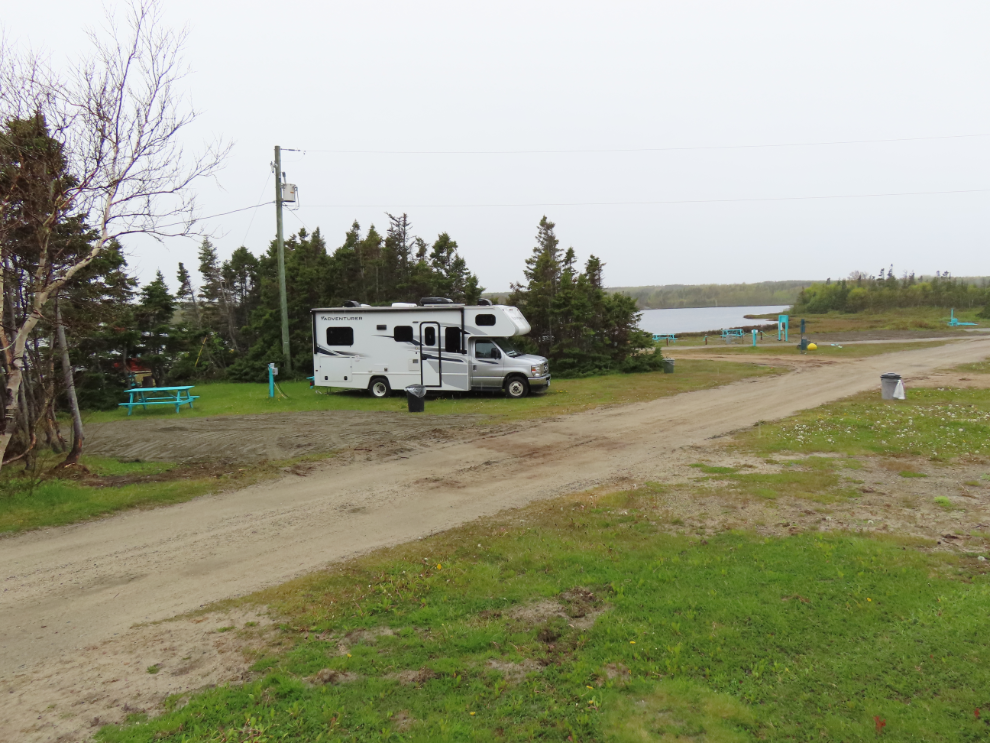 Our RV site at Banting Memorial Municipal Park at Musgrave Harbour, Newfoundland.