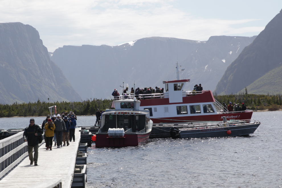 Disembarking from the Western Brook Pond boat tour, Gros Morne National Park, Newfoundland.