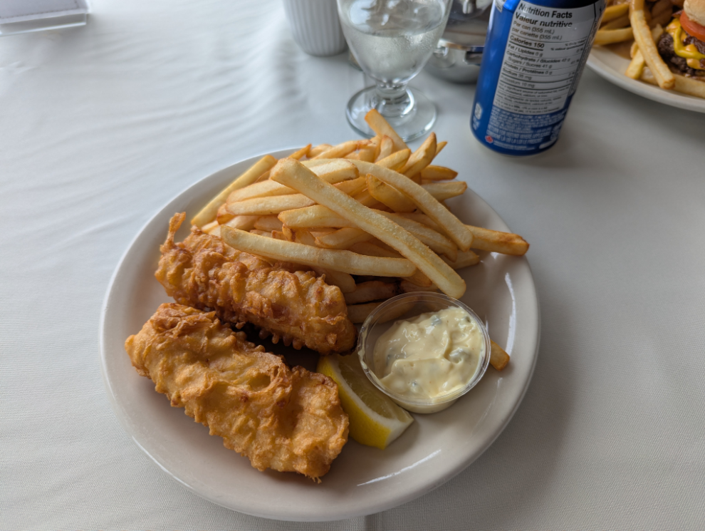 Fish and chips at the Plum Point Motel, Newfoundland.