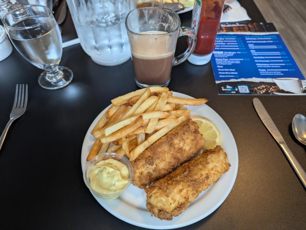 Fish and chips at Northern Delight Restaurant at Gunner's Cove, Newfoundland.