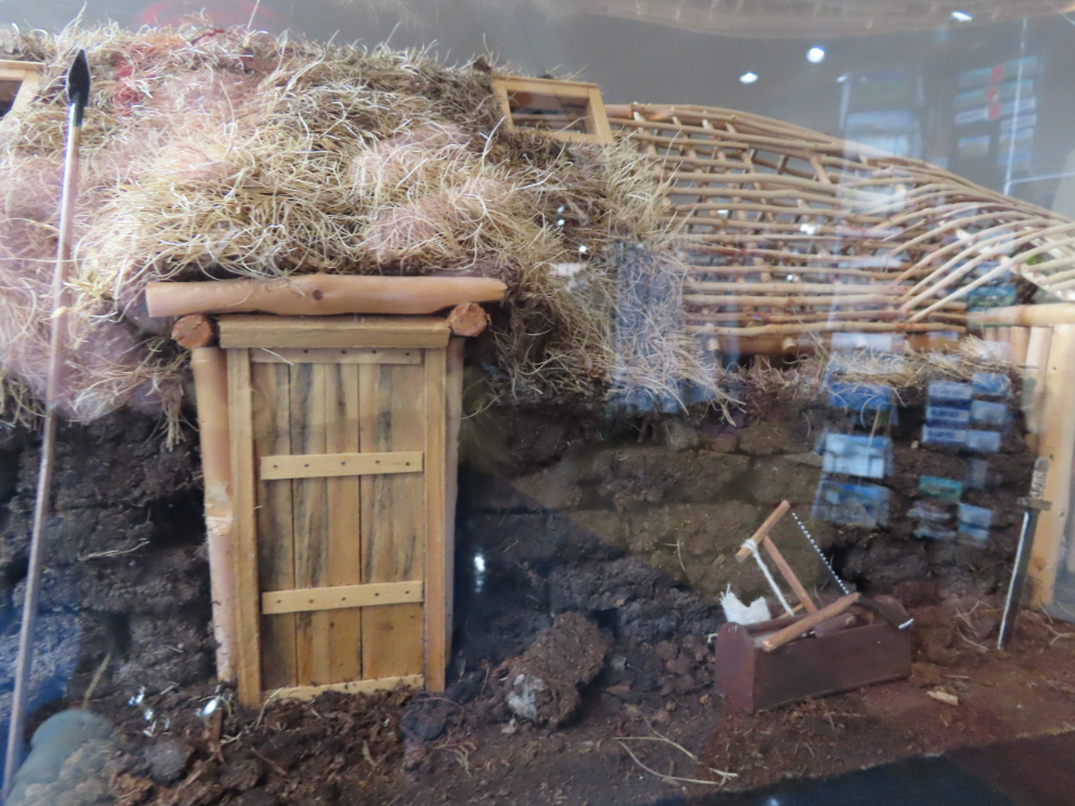 A model building showing construction details at L'Anse aux Meadows National Historic Site, Newfoundland.