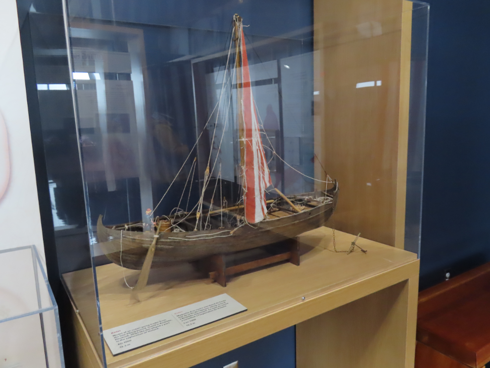 A model knorr (ship) at L'Anse aux Meadows National Historic Site, Newfoundland.