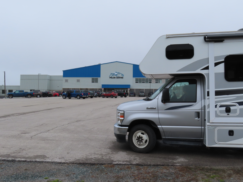Our RV parking spot at the rec centre in St. Anthony, Newfoundland.