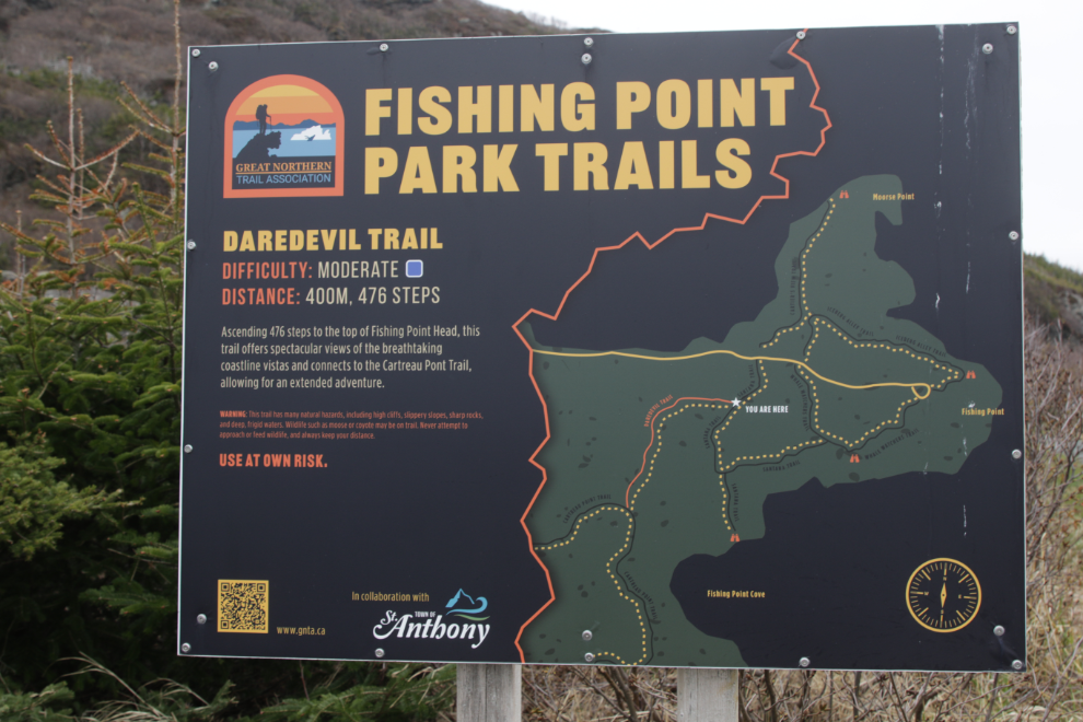 Map of the Daredevil Trail at St. Anthony, Newfoundland.