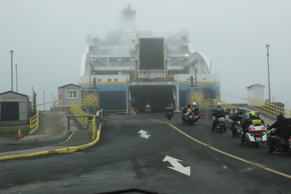 Boarding the ferry Ala'suinu at Argentia, Newfoundland.