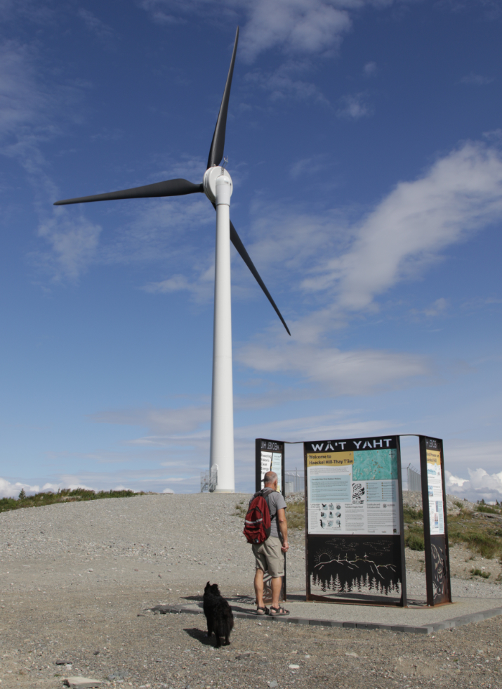 Interpretive signs at the wind turbines on Haeckel Hill in Whitehorse, Yukon.