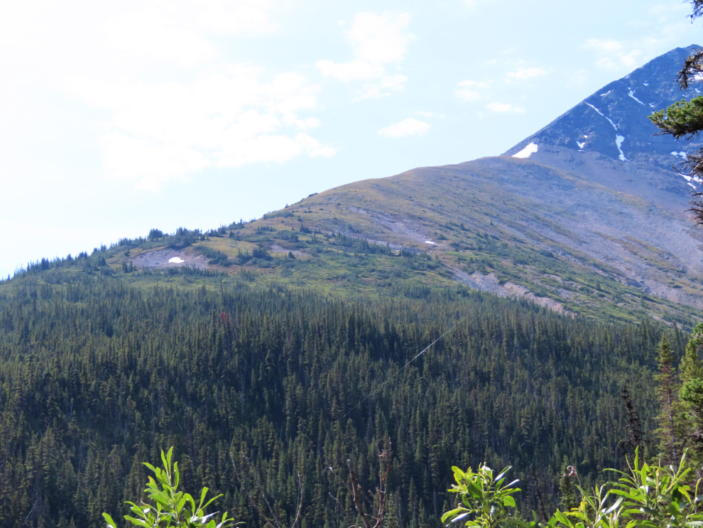 The next mountain to the south of a mining exploration trail on 'Middle Ridge' above Tutshi Lake, BC.