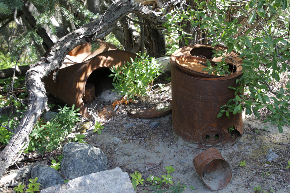 Mining camp artifacts on 'Middle Ridge' above Tutshi Lake, BC.